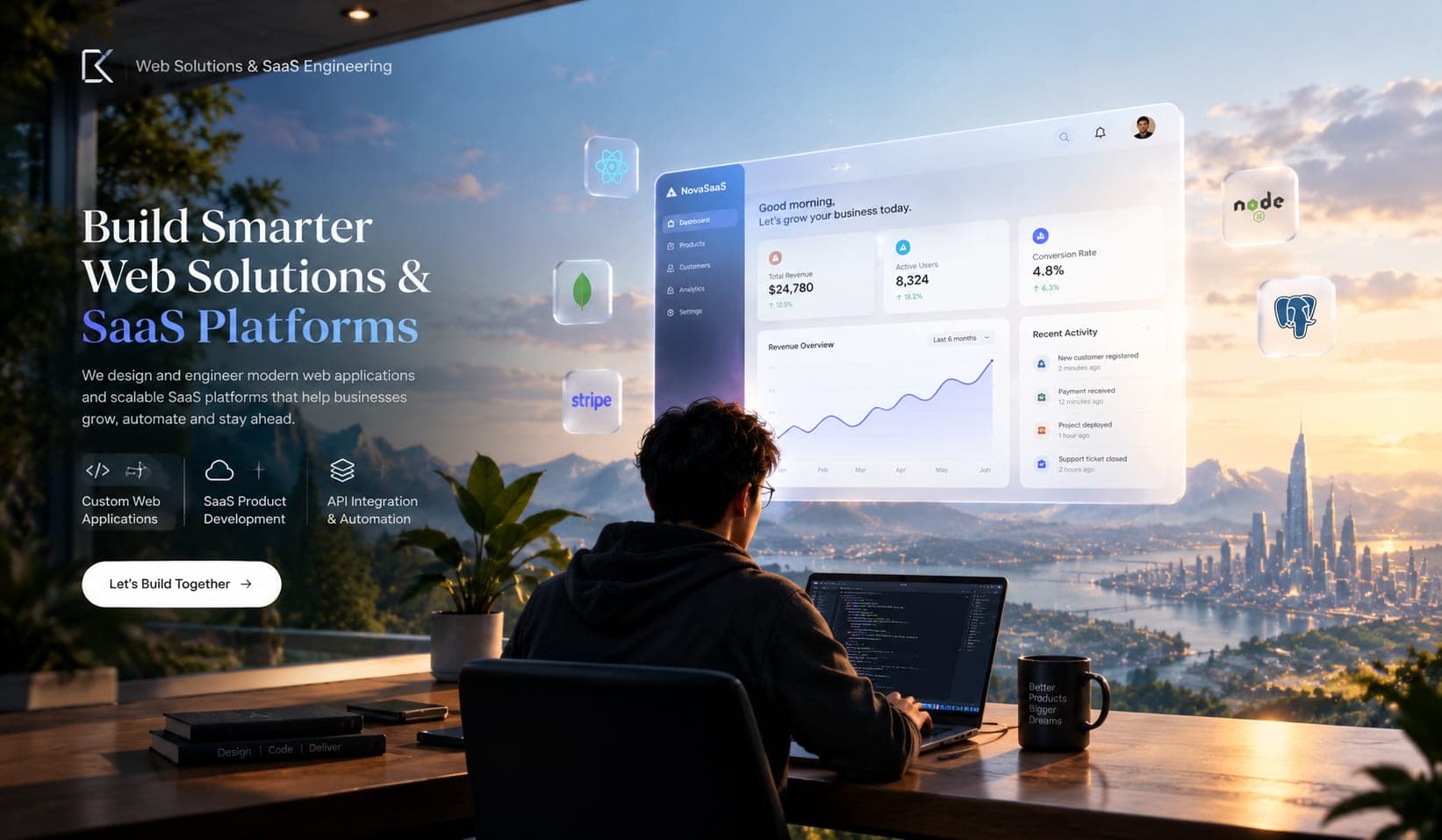 SaaS dashboard shown on a laptop and a mobile phone